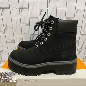 Timberland Stone Street Platform 6" Waterproof Boots Black Leather Womens 8.5